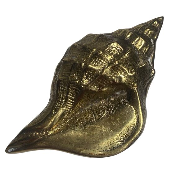 Vintage Solid Brass Conch Shell Paperweight Figurine Nautical Decor 4"x2.5"x2" - Picture 2 of 5